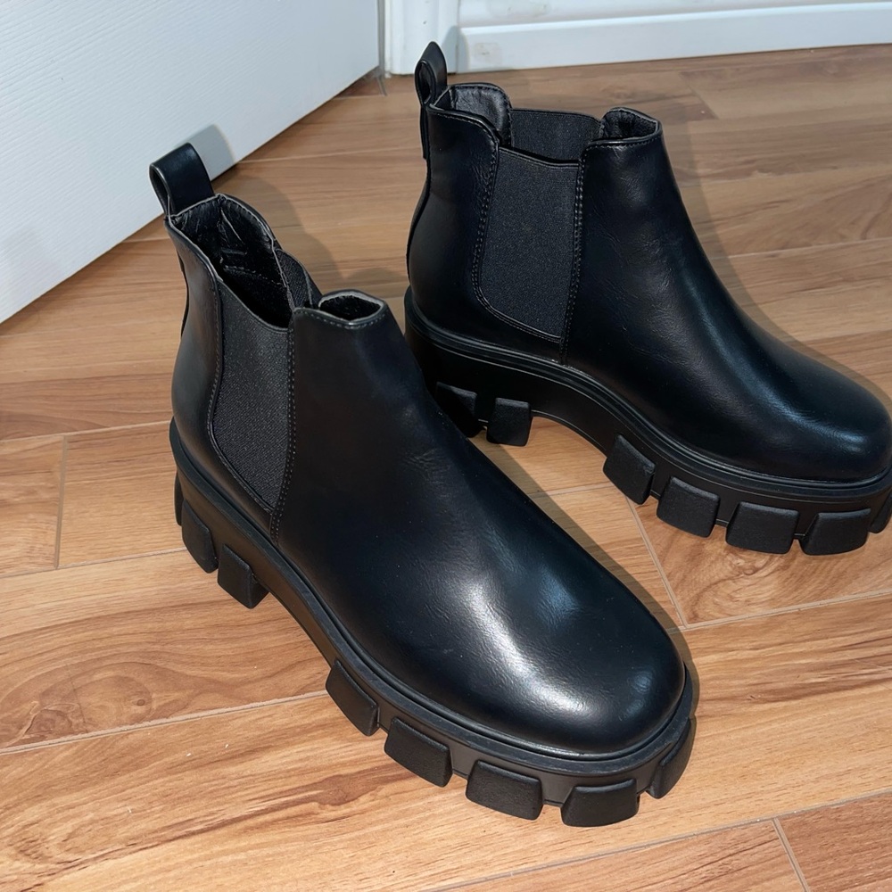 Nasty Gal Black Chunky Ankle Boots with Lug Sole